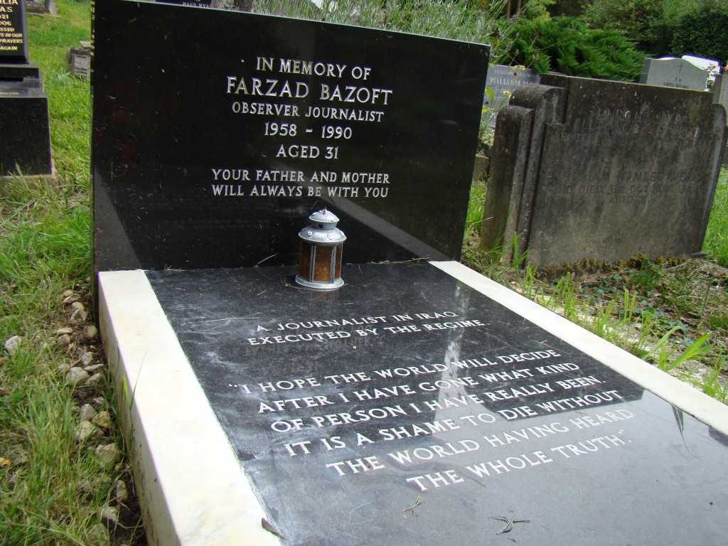 UK journalist Farzad Bazoft, executed by Saddam Hussein regime—Highgate Cemetery (Sadly omitted from VIP names listed on the Highgate guide)