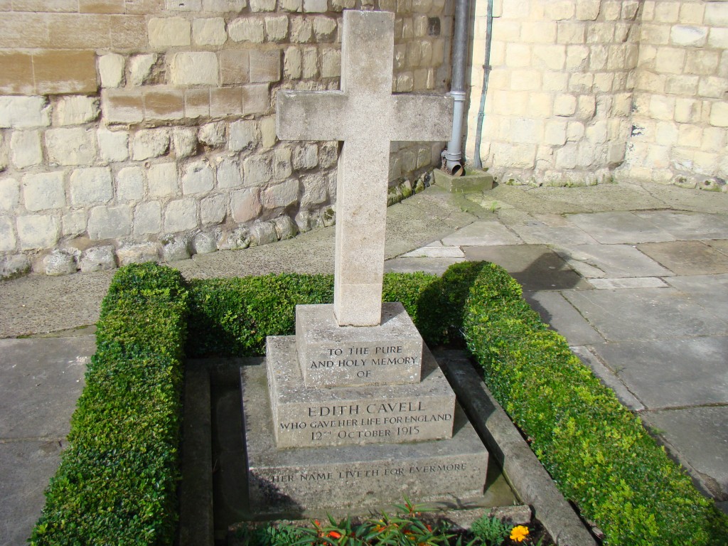 English WW1 nurse Edith Cavell, executed by Germans—Norwich Cathedral.